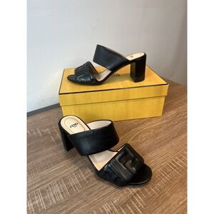 Fendi FF Embossed Mule Womens Heels Sandals EU 38 Size 8 Designer Shoes